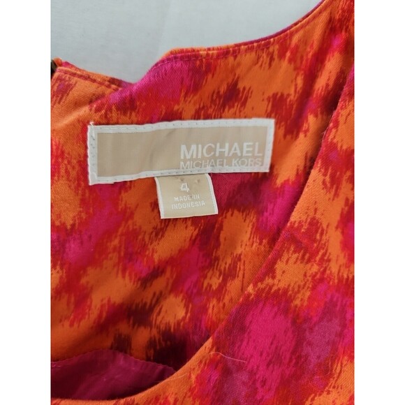 Michael Kors SZ 4 Orange/Red Color Burst Sleeveless Lined Sheath Dress Cotton - Picture 8 of 9